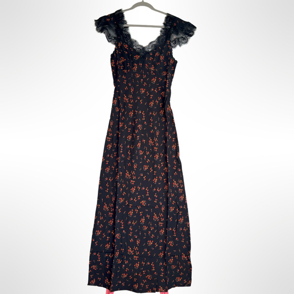 Rumored Frontier Maxi Dress Medium Boho Lace Dark Floral Feminine Romantic - Picture 1 of 14